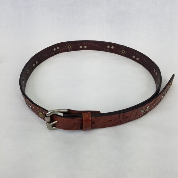 Old Trend Floral Breeze Leather Belt Women's S 31"-35" Cognac Brown Studded Leaf - Picture 2 of 16
